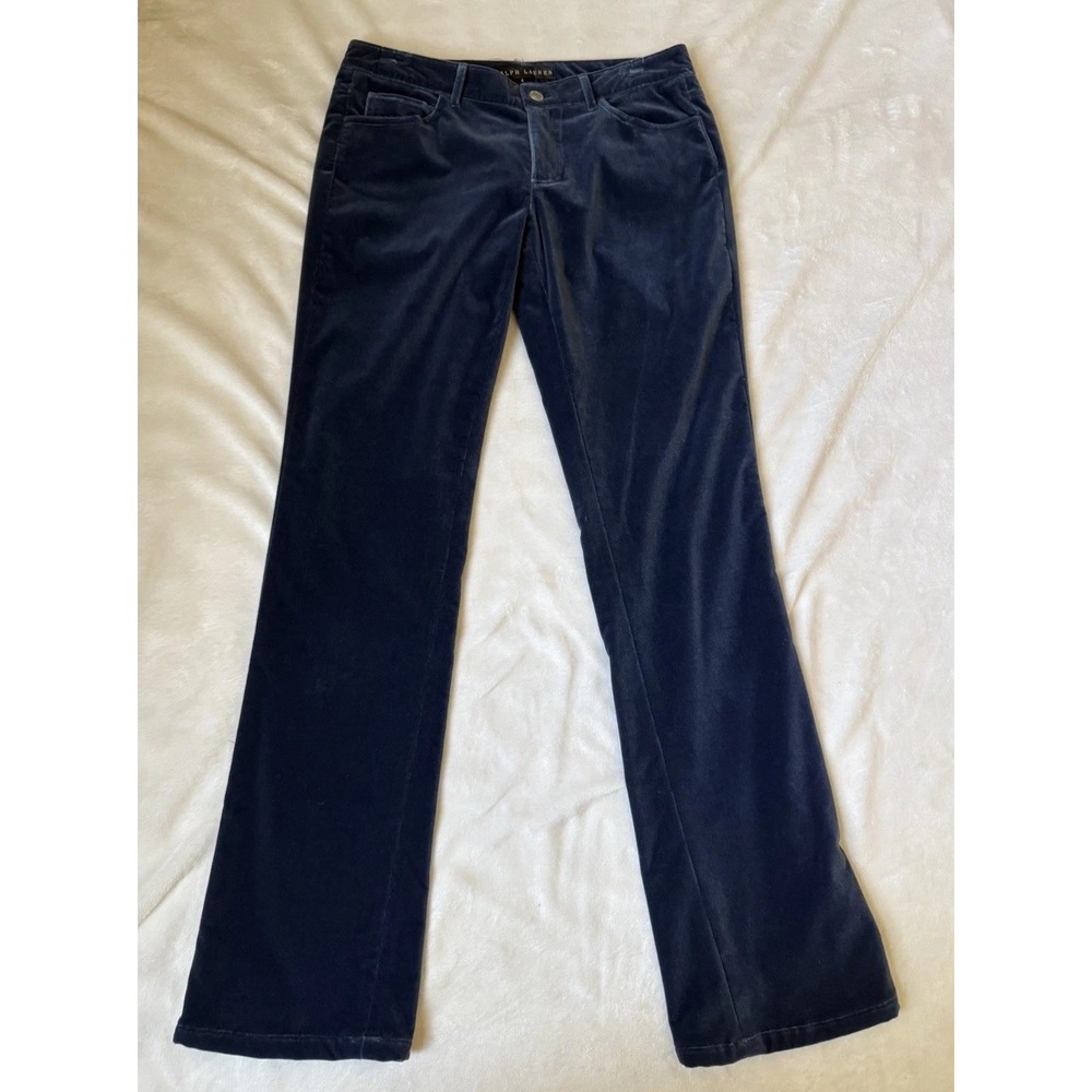 Ralph Lauren Velvet Pants Womens Size 4 Blue Bootcut Stretch Mid Rise Y2K